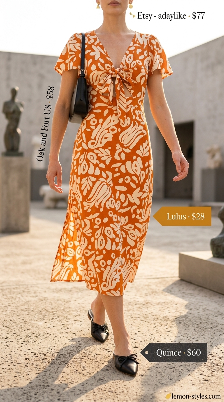 Abstract Artistry Day: Summer Linen Sleeveless Dresses 2026 Abstract print linen midi dress for an artistic museum day summer linen sleeveless dresses 2026.
