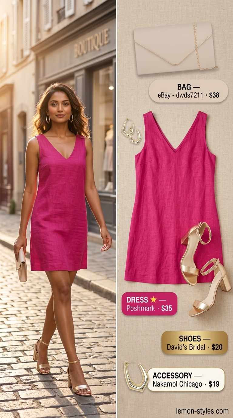 Summer Sunset Soiree: Summer Linen Sleeveless Dresses 2026 Fuchsia pink linen mini shift dress for a vibrant summer sunset soiree summer linen sleeveless dresses 2026.