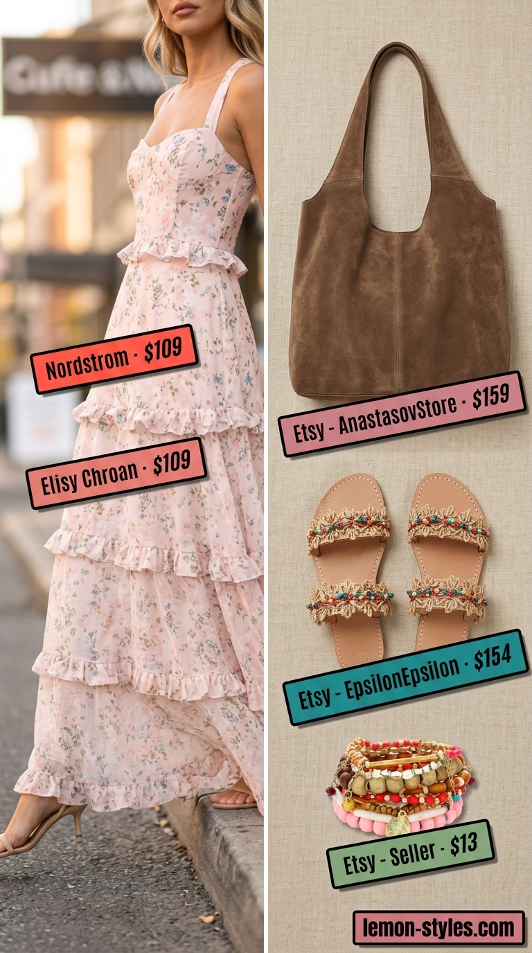 White summer linen pants for women 2026 alternative: Pastel floral maxi dress for a bohemian vacation vibe.