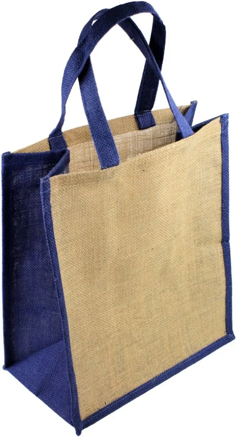 bag 12"W x 14"H x 7"D Jute Tote With Navy Blue Gusset & Handles by BurlapFabric.com BurlapFabric.com $3.49