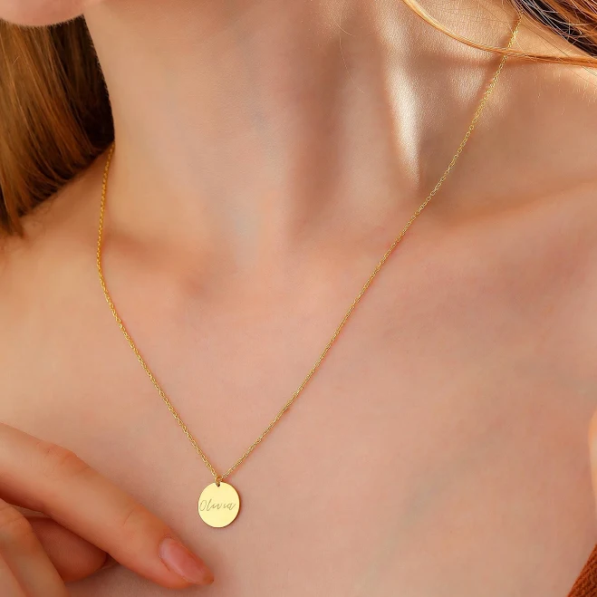 accessory 14K Solid Gold Personalized Coin Disc Necklace Etsy - Seller $64.43