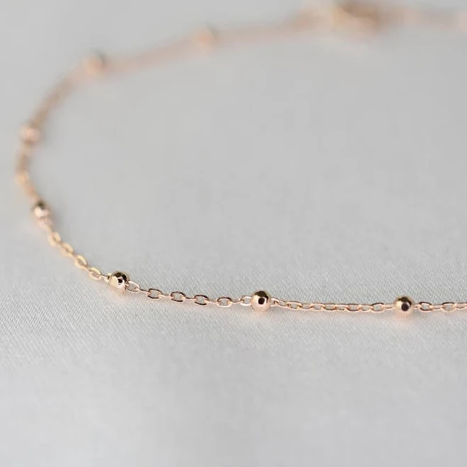 accessory 14K Solid Rose Gold Delicate Cable Chain Bracelet with Beads Etsy - SashJewelry $199