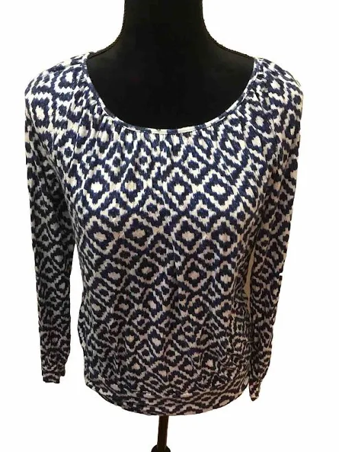 blouse A B Studio Women’s Blue White Black Geometric Design Blouse Made Usa eBay - kobotachrissy $12