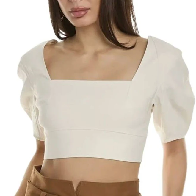 top A.L.C. Tops | A.L.C. Crop Top 14 Linen Blend Square Neck Puff Sleeve Elegant Chic Cream Gianna | Color: Cream/White | Size: 14 | Pm-54348332's Closet Poshmark $129