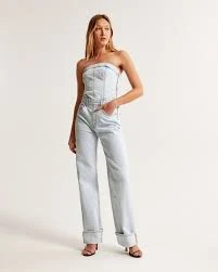 jumpsuit Abercrombie And Fitch NEW Strapless Denim Jumpsuit In Light Wash Size L eBay $120