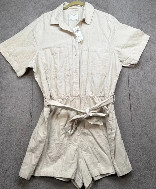 romper Abercrombie & Fitch Romper Linen Button Front Tie Waist Xl Tall Womens eBay - everythings_comin_up_roses $59