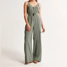 jumpsuit Abercrombie & Fitch Utility Style Olive Green Belted Wide Leg Jumpsuit Poshmark $44