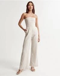 jumpsuit Abercrombie & Fitch Women's Emerson Linen-Blend Strapless Jumpsuit eBay $30