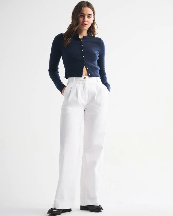bottom Abercrombie & Fitch Women's Sloane Twill Tailored Wide Leg Pants Abercrombie & Fitch $59.99