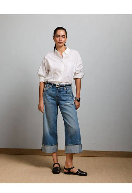top AE77 Premium Oversized Poplin Button-Up Shirt American Eagle Outfitters $98