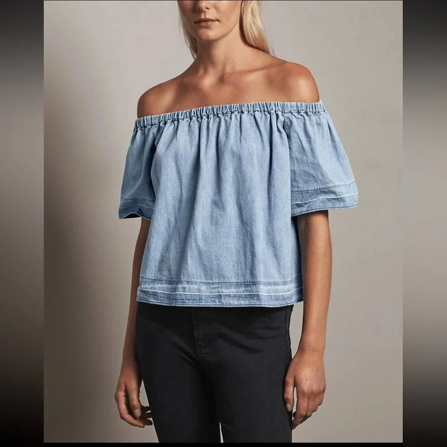 blouses AG Sylvia Off-The-Shoulder Chambray Top Poshmark $30
