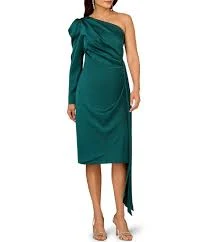 dress Aidan Mattox One Shoulder Wrap Satin Midi Dress Dillard's $59.99