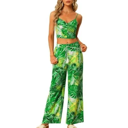 matching set Allegra K Women's Tropical Print Cami Crop Top and Wide Leg Pants Set Walmart - Tasharina Corp $28.88