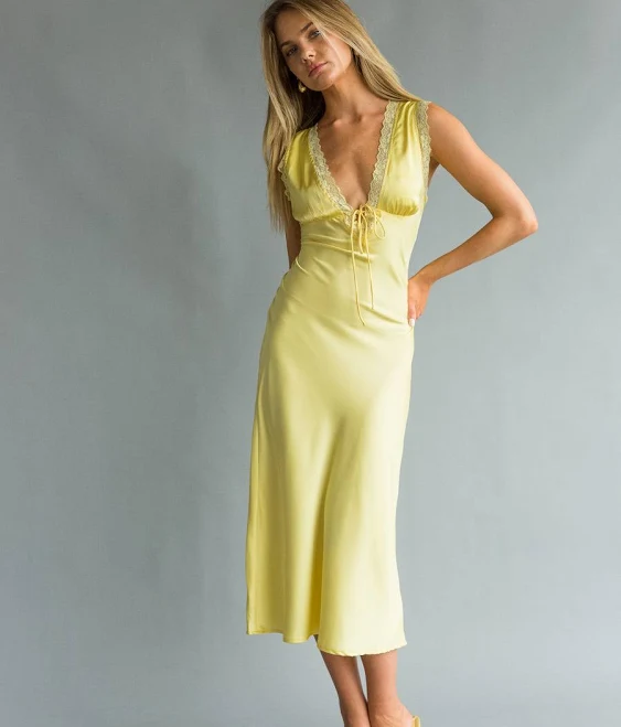dress American Threads Juniper Lace Trim Satin Midi Slip Dress American Threads $54.68