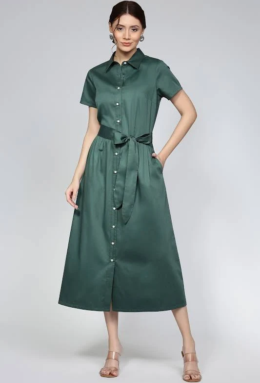 dress Andaaz Fashion Women's Cotton Midi Shirt Dress with Tie Waist Andaaz Fashion USA $91.8