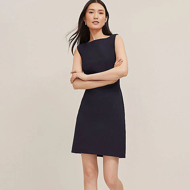 dress Ann Taylor The Boatneck Dress in Seasonless Stretch Size 8 Deep Navy Sky Women's Ann Taylor $118.3