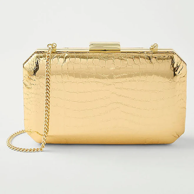 bag Ann Taylor Women's Beveled Metallic Croco Clutch Handbag Ann Taylor $65.99