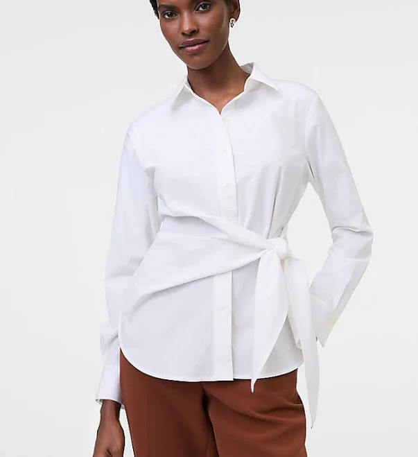 top Ann Taylor Women's Tie Waist Button Down Shirt Ann Taylor $49.98