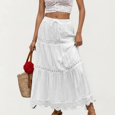 skirt Anna-Kaci Women's High Waist Tiered Midi Skirt with Eyelet Trim Target $47.99