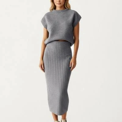 matching set Anna-Kaci Women's Ribbed Knit Sleeveless Top and High Waist Midi Skirt Target $49.2