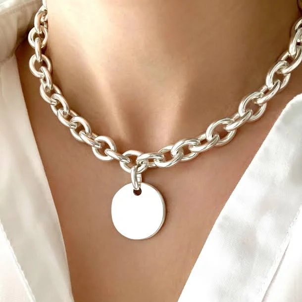 accessory Antique Silver Chunky Medal Pendant Curb Chain Necklace Etsy - Seller $100.66