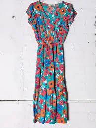 dress Aqua Teal Coral Peach Floral Vneck Ruffle Midi Dress- Sale The Pink Pineapple Boutique $49
