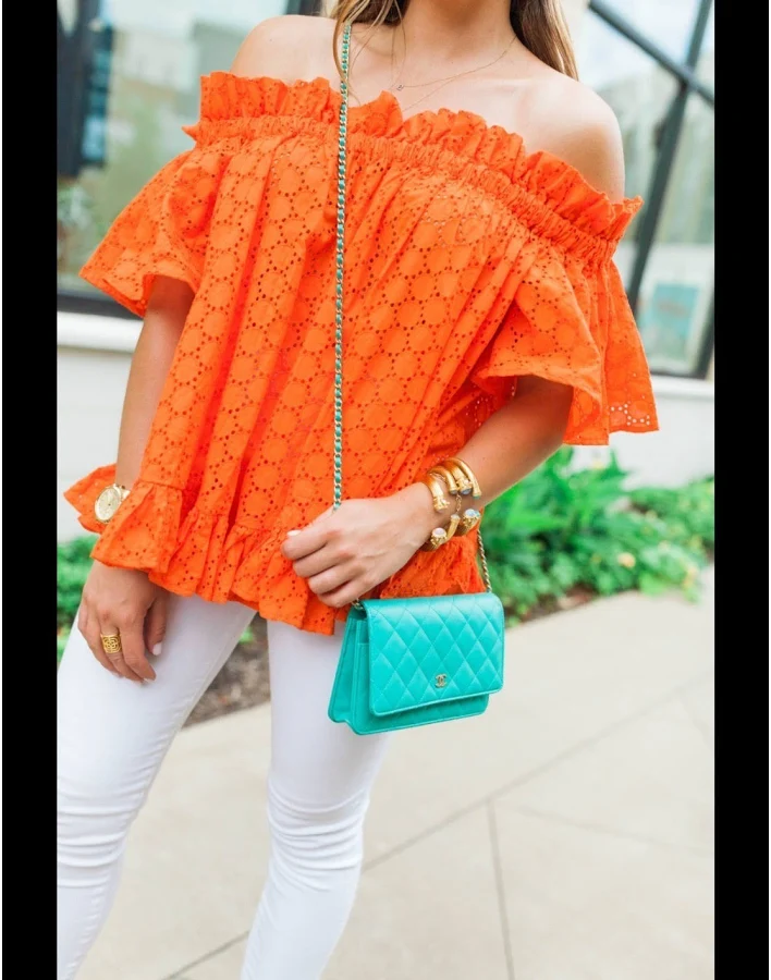 blouses Asos Orange Eyelet Off The Shoulder Ruffle Crop Top Blouse Shirt Women eBay $24