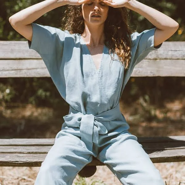 romper Aurora Linen Jumpsuit with Belt Etsy - LoveAndConfuse $145.93