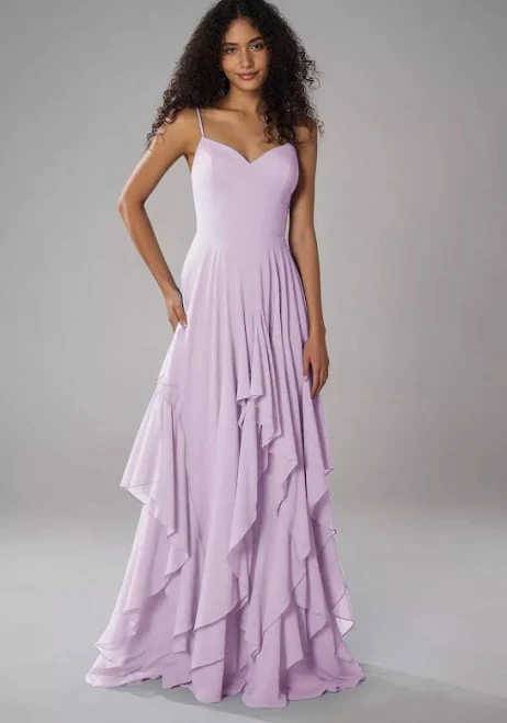 dress AW.Bridal A-line Sweetheart Neckline Floor Length Sleeveless Spaghetti Straps Ruffles Tiered Long Bridesmaid Dresses Dress AW Bridal $98.99