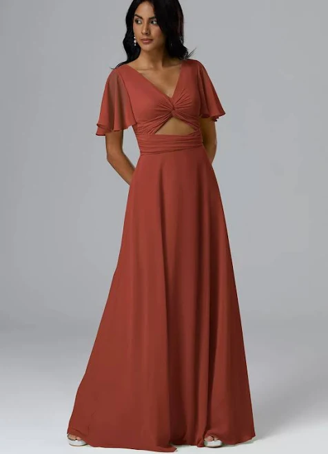 dress AW.Bridal A-line V-Neck Floor Length Short Sleeves Long Bridesmaid Dresses Dress AW Bridal $89.99