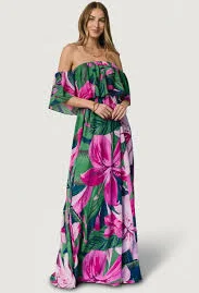 dress Azalea Off Shoulder Maxi Dress | Green + Fuchsia Floral Baltic Born $48.6