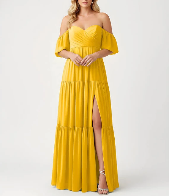 dress BABARONI Off-Shoulder Tiered Chiffon Maxi Bridesmaid Dress with Slit Babaroni.com $99
