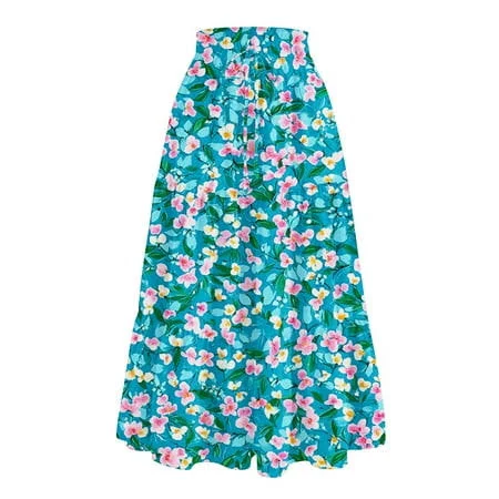 bottoms Bbyeadc Skirts for Women Tiered Elastic High Maxi Skirt Comfy Drawstring Pleated Skirts Women Midi Length Trendy Floral Walmart - bbyeadc $8.69