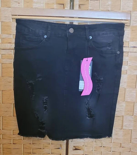 skirt Between Us Women's Black Destructed Denim Stretch Mini Skirt eBay $27