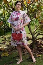 dress Blush Pink Linen Floral Digital Printed Shirt Dress Pernia's Pop Up Shop $63.59