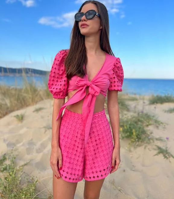 two piece set Bohemian 2-Piece Cotton Summer Set with Puff Sleeves and High Waist Shorts Etsy - LEICNECRAcasual $249