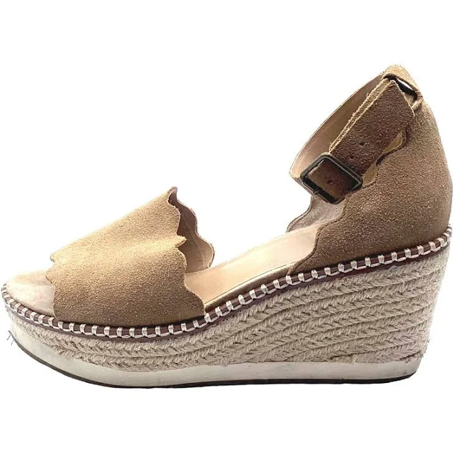 shoes Boho Tan Suede Scalloped Jute Espadrille Wedge Sandals 8.5 Ankle Strap eBay - lspeal $22.49