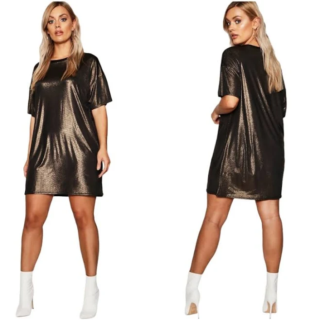 dress Boohoo Dresses | Boohoo Metallic Oversized T-Shirt Dress | Color: Gold | Size: 10 | Laoliviarose's Closet Poshmark $30