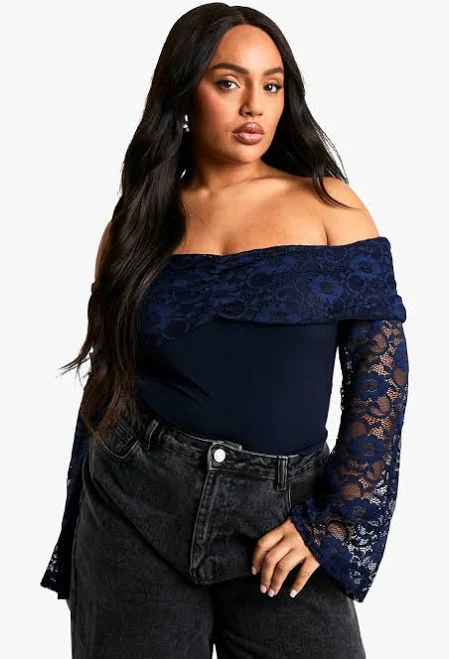 bodysuit Boohoo Women's Plus Size Lace Ruched Stretch Bodysuit Nasty Gal - US $22.4
