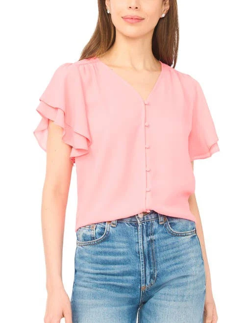 top CeCe Women's Double Flutter Sleeve V-Neck Top Nordstrom $69