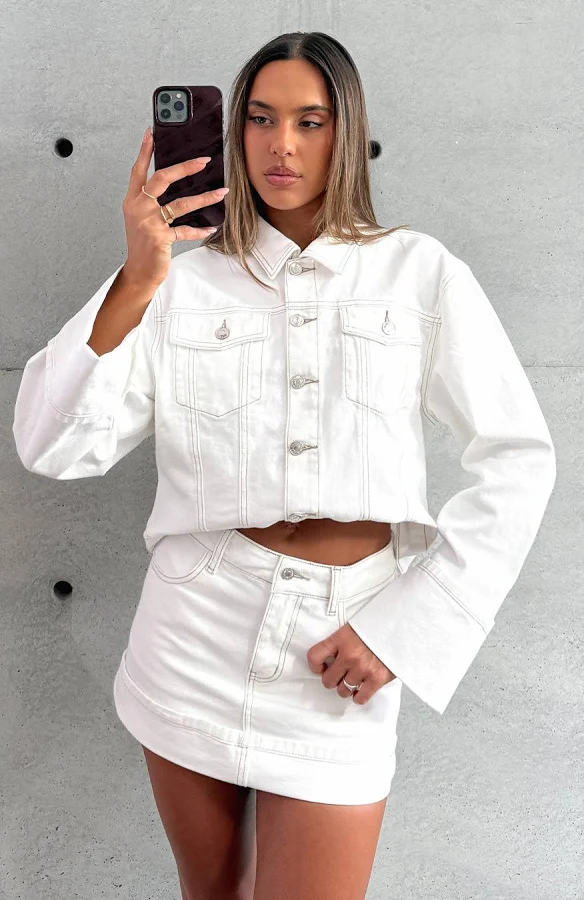 skirt Charlotte Denim Mini Skirt White Fox Boutique $30