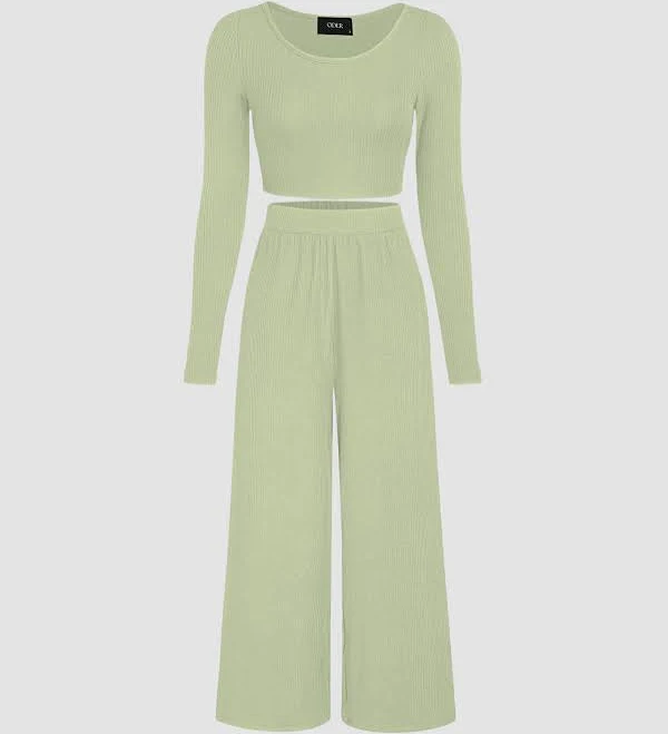 matching set CIDER Women's Knit Fabric Wide Leg Trousers & Crop Top Set High Stretch Daily Cider $14.94