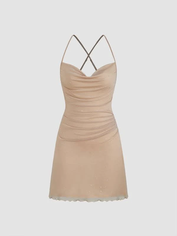 dress CIDER Women's Sequin Glitter Mesh Cowl Neck Solid Mini Dress for Homecoming Hoco Party Clubbing Date Night Cider $32.9