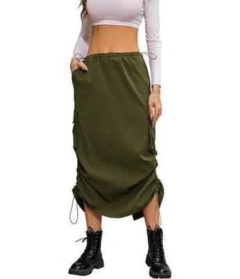 bottom Clearlove Women's Ruched Drawstring Midi Cargo Skirt with Pockets Target $43.99