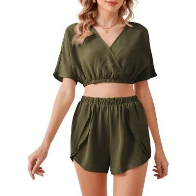 two piece set Clearlove Women's V-Neck Stretchy Crop Top and Shorts Set Target $42.99