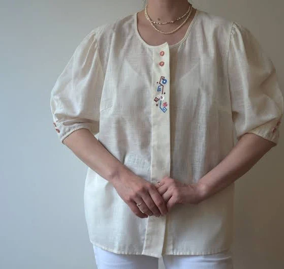 top Cottagecore Embroidered Peasant Blouse with Puff Sleeves Etsy - Seller $44.02
