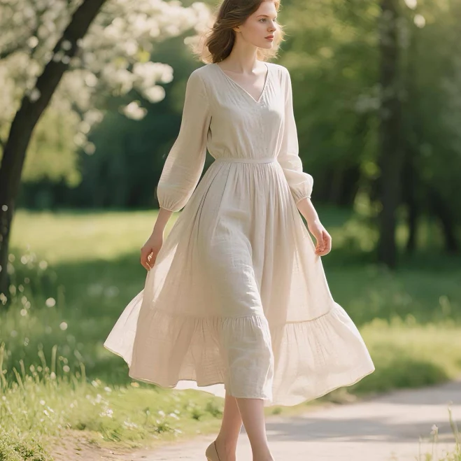 dress Cottagecore Linen Midi Dress with Belt Etsy - Seller $60.9