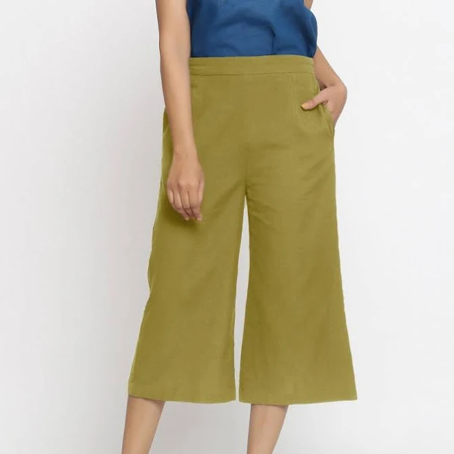 pants Cotton Flax Elasticated Mid-Rise Culottes SeamsFriendly $53