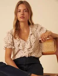 top Cream Ditsy Floral Puff Sleeve Blouse nobodyschild.com $40
