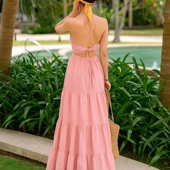 dress Crisscross Back Tiered Linen Maxi Dress Etsy - Seller $100.04